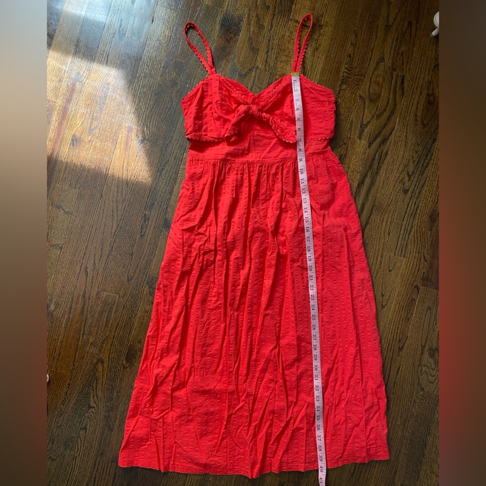 💃🏻tie front midi dress vibrant coral red adjustable straps cotton blend summer M - Picture 9 of 15